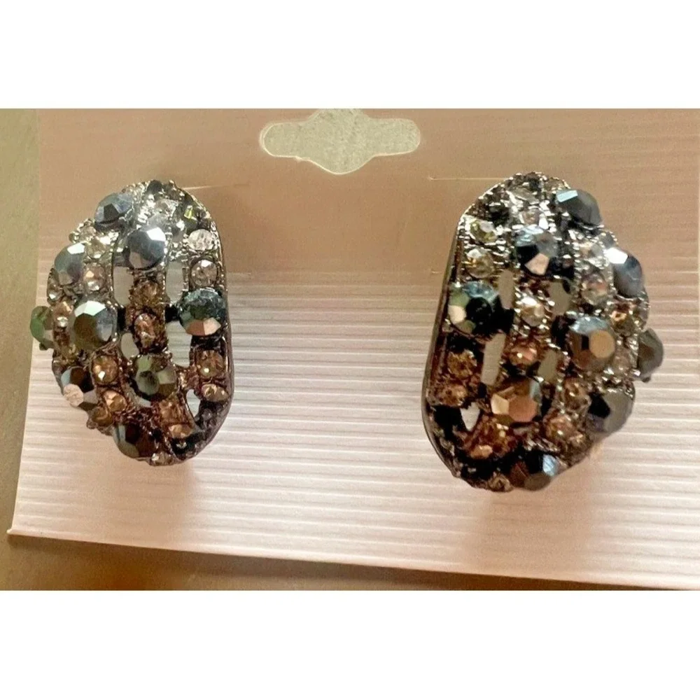 Black Crystal Rhinestone Stud Earrings Dark Glam Smoky Sparkle Gothic Edgy Moody